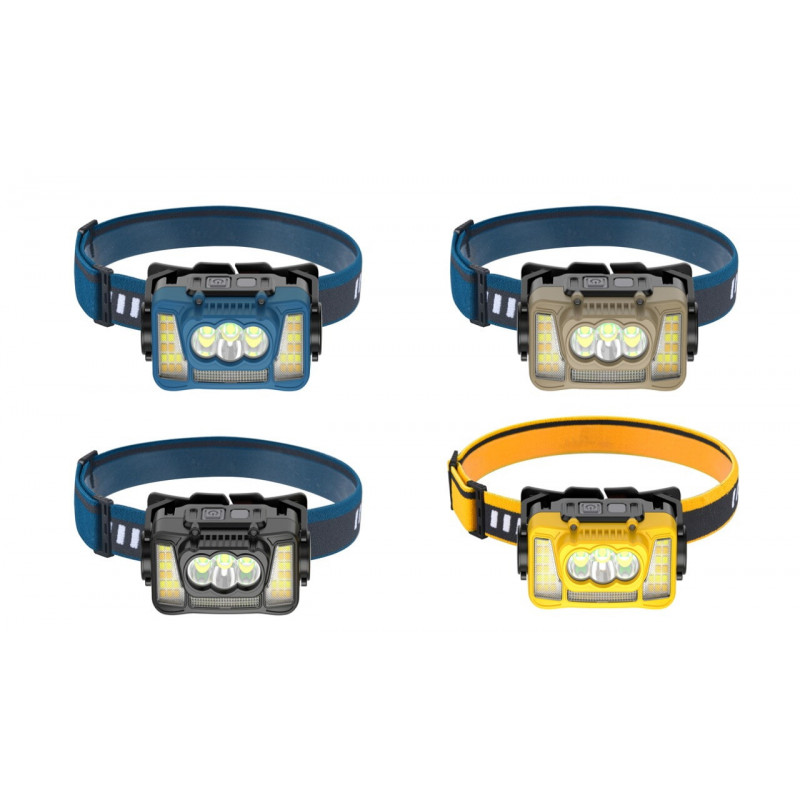 Налобный фонарь Rablex RB965, жёлтый+белый+красный, 3хT6+4хCOB, Sensor, аккум, Type-C
