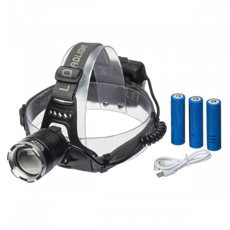 Налобный фонарь PL146 3х18650, ЗУ microUSB, P50 LED, Zoom