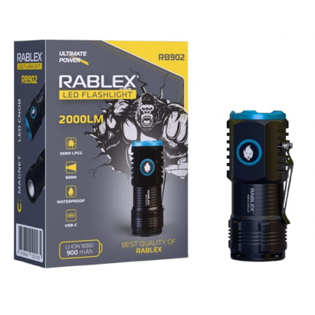 Ручной фонарь Rablex RB902, Li-ion 18350, Zoom, ЗУ Type-C,