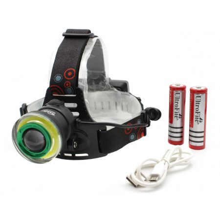 Налобный фонарь PL106, 2х18650, T6+Cob, Zoom