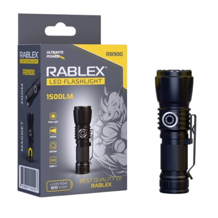 Ручной фонарь Rablex RB900, Zoom, ЗУ Type-C,