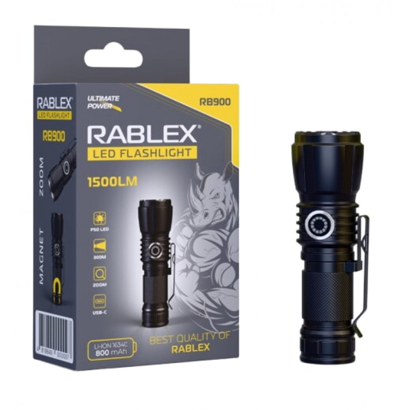 Ручной фонарь Rablex RB900, Zoom, ЗУ Type-C,