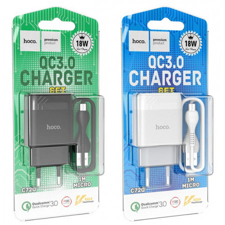СЗУ Сетевое Зарядное Устройство Hoco C72Q / MicroUSB 3.0A