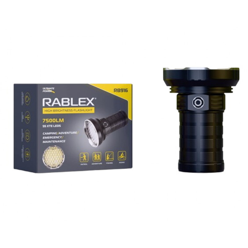 Ручной фонарь Rablex RB916, 55LED, 4х18650 аккум, Type-C, 7500LM