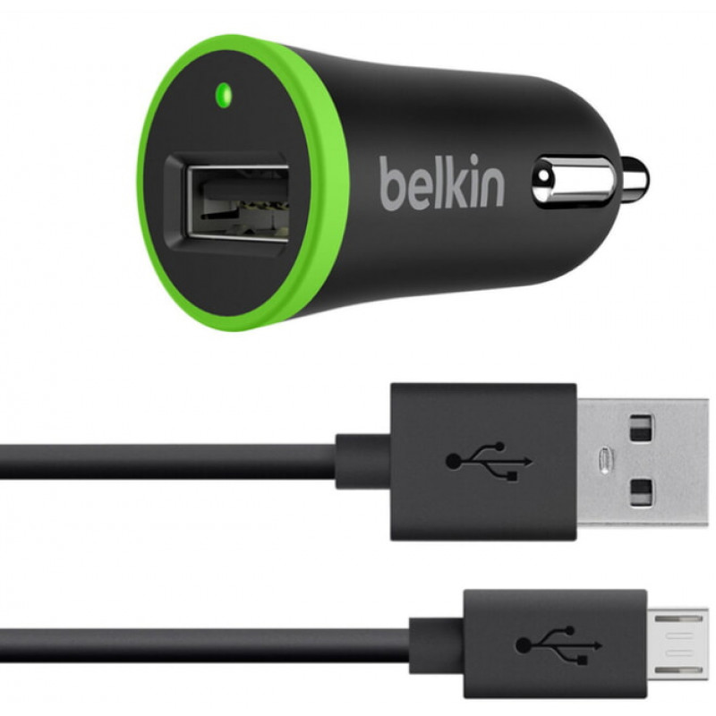 Автомобильное зарядное устройство USB x 1 belkin, 10 WATT, 1.2м кабель MicroUSB