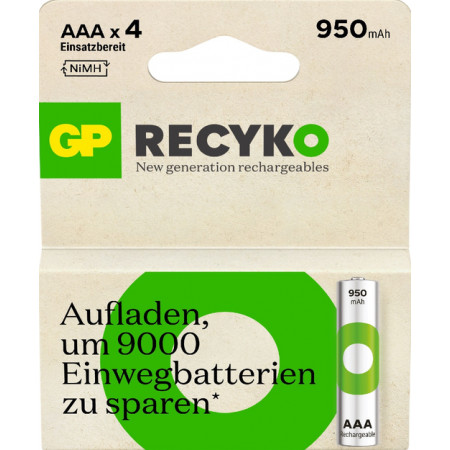 Акумулятор GP Recyko 950mAh Eco, Ni-MH AAA, 1.2V, 2.4A, LSD70-5, коробка 4 шт.