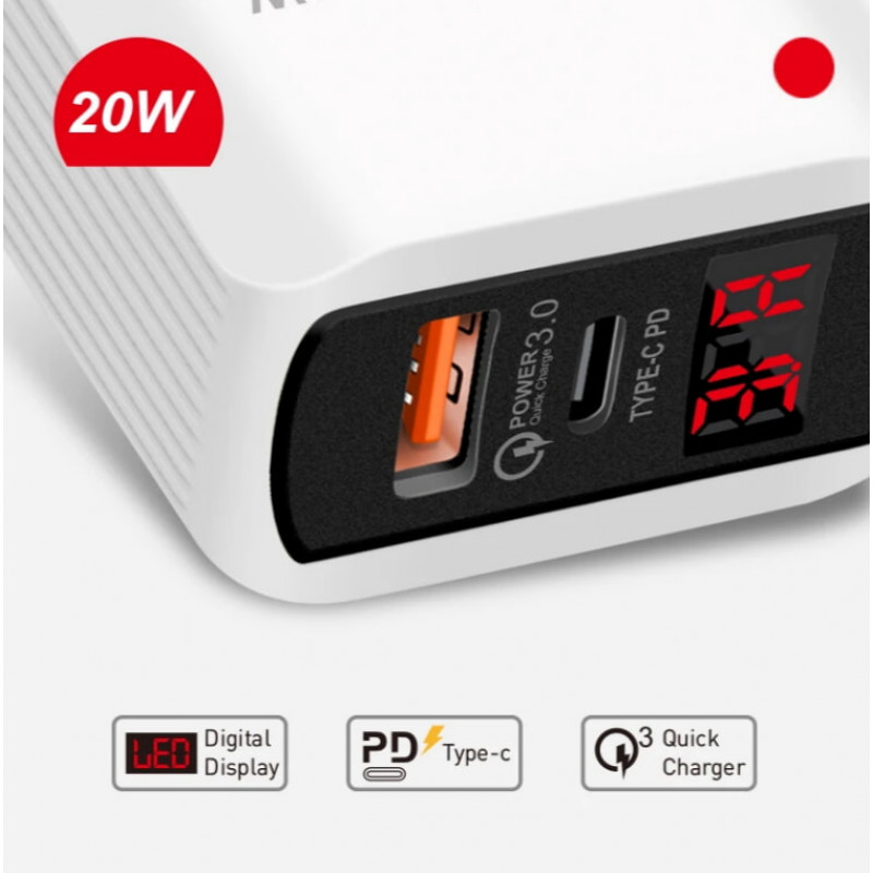 СЗУ Мережева зарядна пристрій PD PKG034, 2*USB, QC3.0, 25W, LED