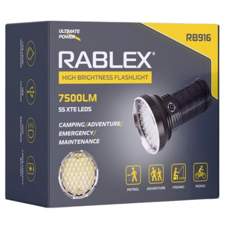 Ручний ліхтар Rablex RB916, 55LED, 4х18650 акум, Type-C, 7500LM