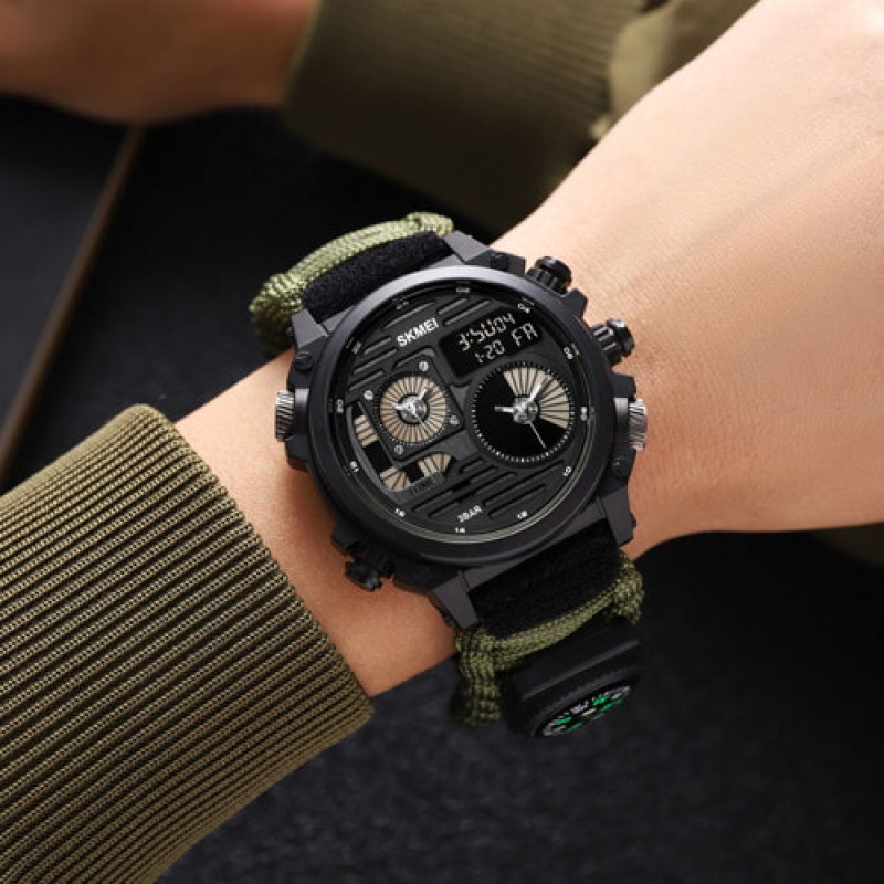 Часы наручные SKMEI 2202AG, PARACORD, ARMY GREEN, Compass, термометр, свисток, кресало, 10347