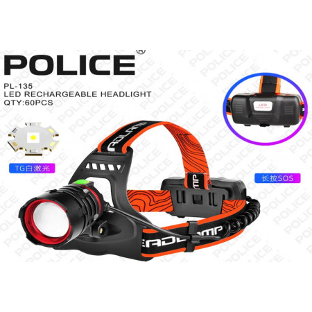 Налобный фонарь PL-135, GT LED, 2x18650, 3 режим, ЗУ Type-C, zoom