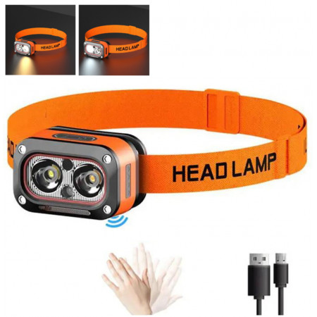 Налобный фонарь G08-2XPG, Белый; Жёлтый, LED Красный, Motion Sensor, Li-Ion аккумулятор, ЗУ Type-C