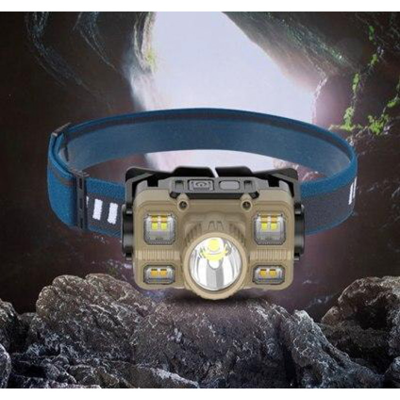 Налобный фонарь Rablex RB963, жёлтый+белый+красный, 1хT6+4хCOB, Sensor, аккум, Type-C