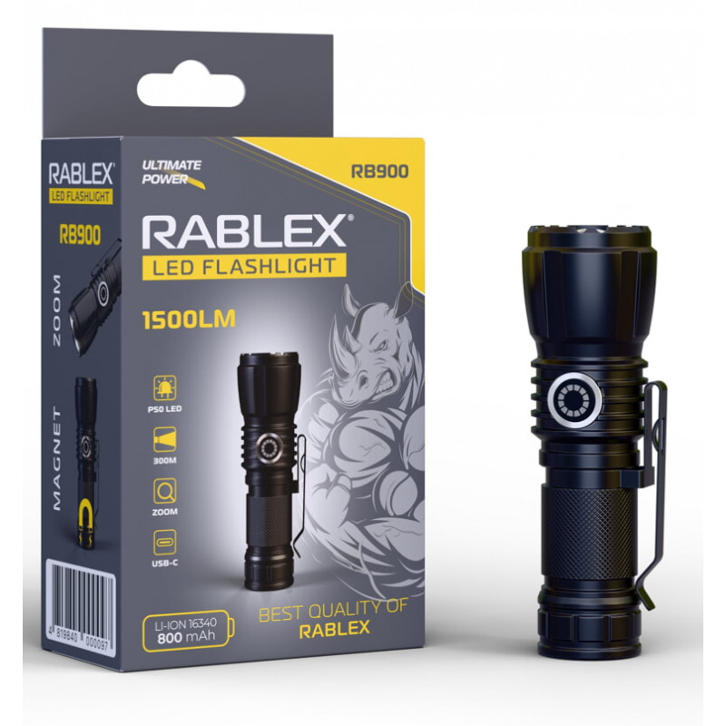 Ручной фонарь Rablex RB900, Zoom, ЗУ Type-C,