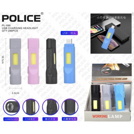 Ручний ліхтар PL-099, LED+COB, USB, акум.