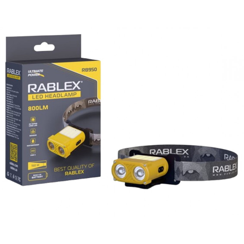 Налобный фонарь Rablex RB950, красный+белый свет, 2хXPL+16хCOB+1хRED COB, аккум, Type-C