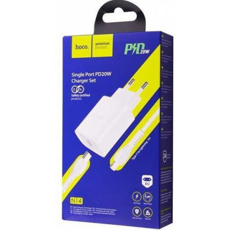 СЗУ Сетевое Зарядное Устройство Hoco N14, быстрая зарядка 20W, Type-C - Lightning