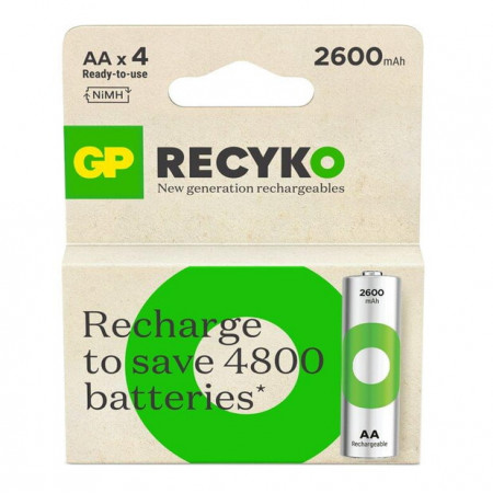 Аккумулятор GP Recyko 2600mAh Eco, Ni-MH AA, 1.2V, 2.4A, LSD70-5, Box 4шт.