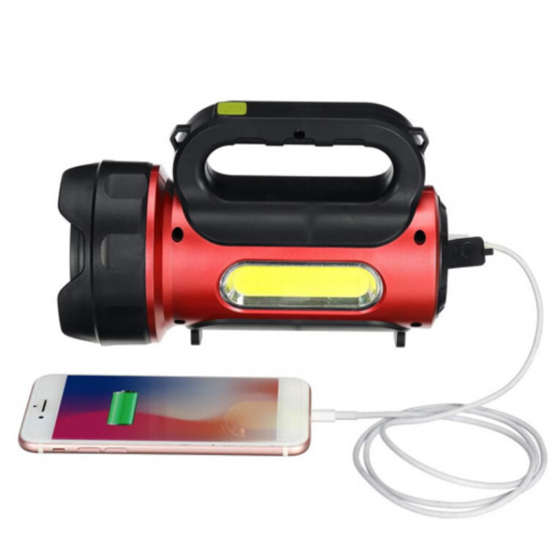 Ручной фонарь T93-LED+COB, Белый, Красный, powerbank, Li-Ion аккум., солн., батарея, ЗУmicroUSB,