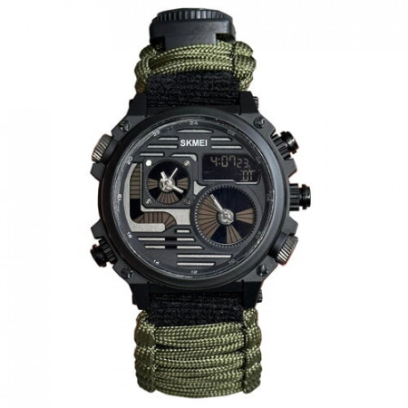 Часы наручные SKMEI 2202AG, PARACORD, ARMY GREEN, Compass, термометр, свисток, кресало, 10347