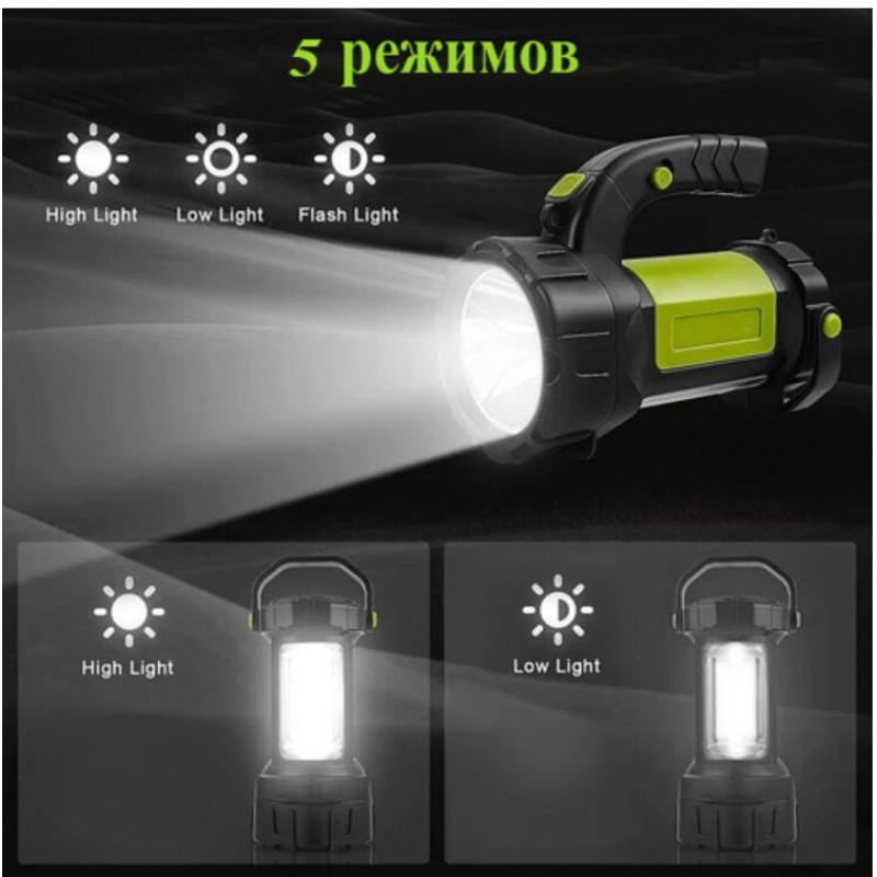 Ручний ліхтар T80-5W+COB, 2x18650, ЗУ microUSB, Box