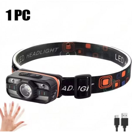 Налобный фонарь PL-199, XPE-SMD, аккум., ЗУ Type-C, сенсор
