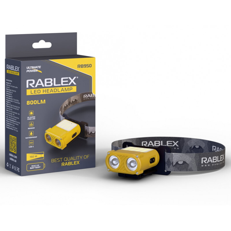 Налобный фонарь Rablex RB950, красный+белый свет, 2хXPL+16хCOB+1хRED COB, аккум, Type-C