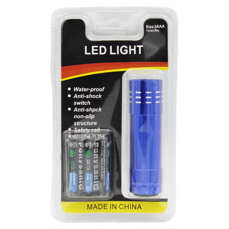 Ручний ліхтарик на блістері з батарейками 3хAAA, 9LED