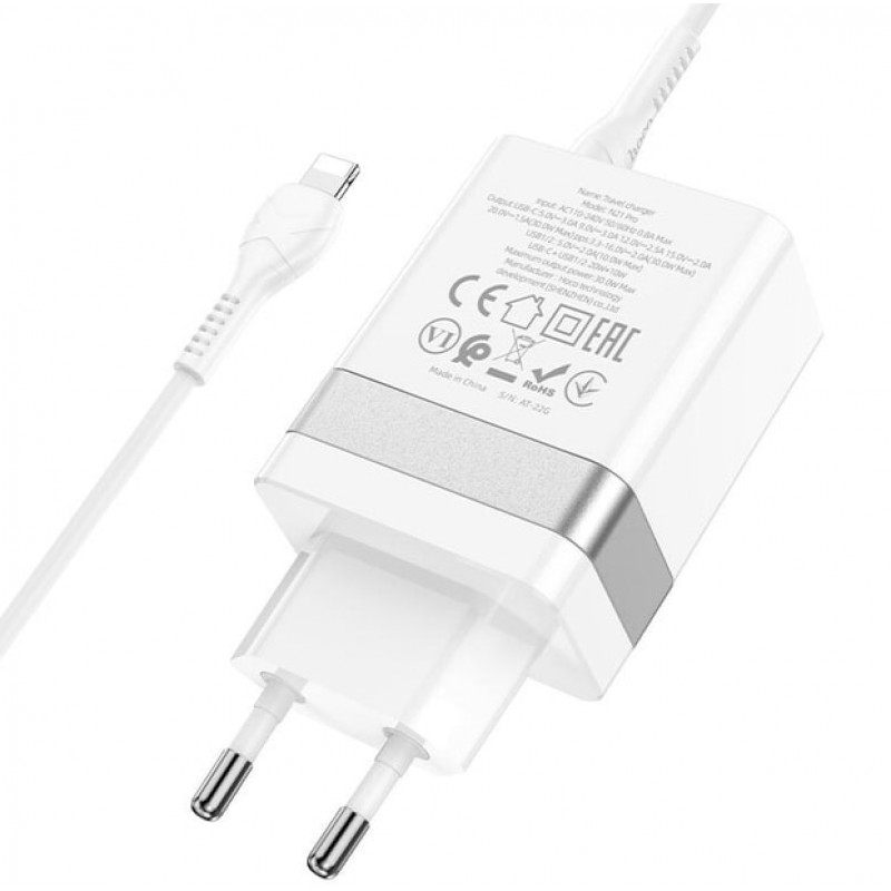СЗУ Сетевое Зарядное Устройство Hoco N21, быстрая зарядка 30W, Type-C - Lightning