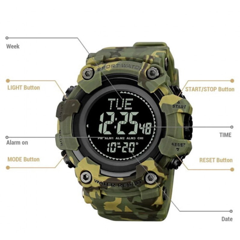 Часы наручные SKMEI 2037CMGN, ARMY GREEN CAMO, Compass, 10293