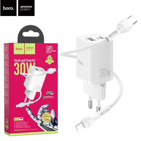 СЗУ Сетевое Зарядное Устройство Hoco N13, быстрая зарядка 30W, Type-C - Lightning