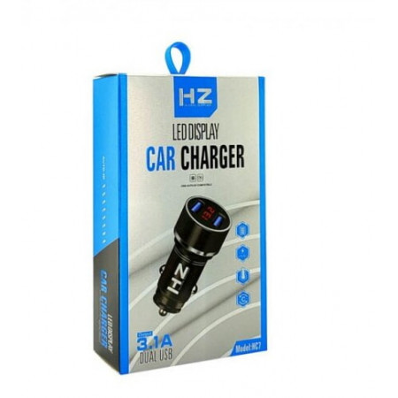 Автомобільний зарядний пристрій USB x 2 + вольтметр HZ HC7 / 3.1A / 6873