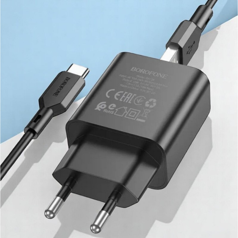 СЗУ Сетевое Зарядное Устройство BOROFONE BA72A Spring (QC3.0 18W) + Type-C