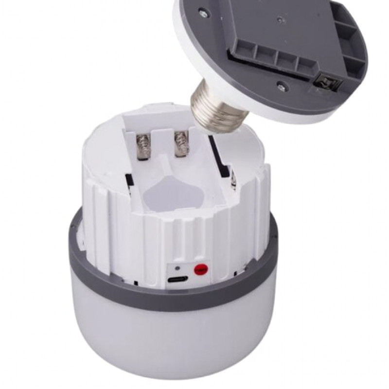 Лампа кемпінгова в цоколі BL-699, PL-40W E27, 40W, 3*18650, AC/DC, з гачком, Type-C