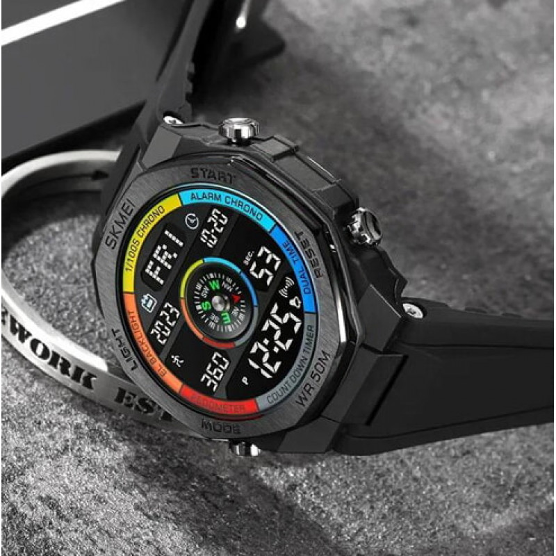 Часы наручные SKMEI 2209CKBK, COLORFUL/BLACK, Compass, Pedometer, 10351