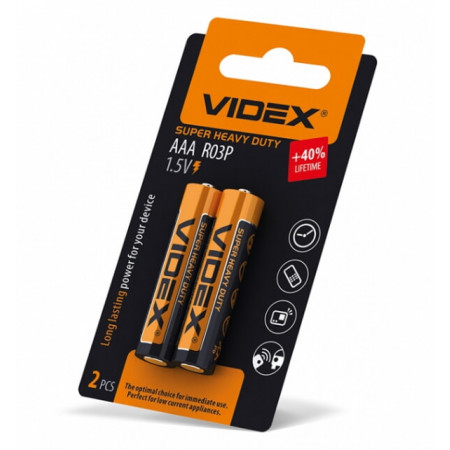 Батарейка Videx R3/AAA, сольова, 2шт
