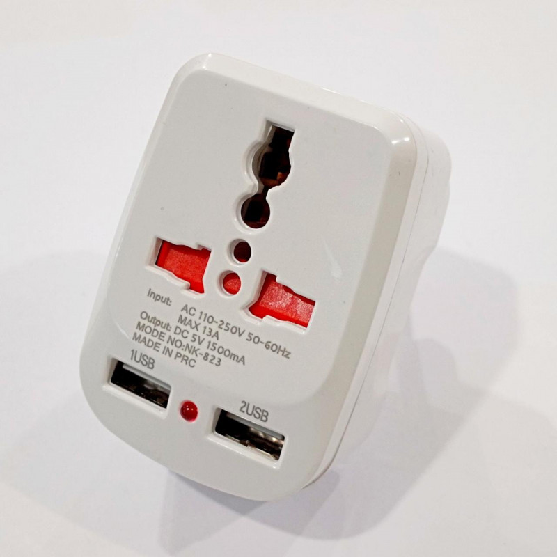 Универсальный адаптер 2в1, переходник+зарядка USB  / NK-823/ 7043