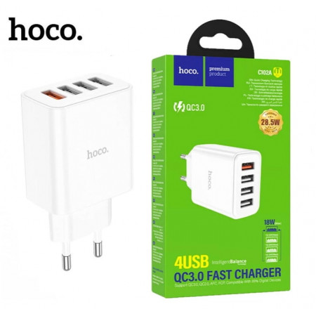 СЗУ Сетевое Зарядное Устройство USB x 4 Hoco C102A , быстрая зарядка 18W