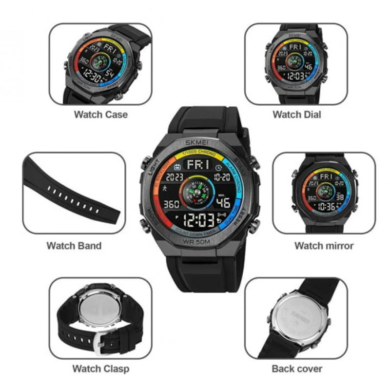 Часы наручные SKMEI 2209CKBK, COLORFUL/BLACK, Compass, Pedometer, 10351