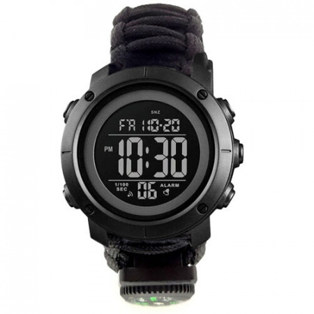 Часы наручные SKMEI 1426BKBK, PARACORD, BLACK-BLACK, ABS RING, Compass, термометр, 10462