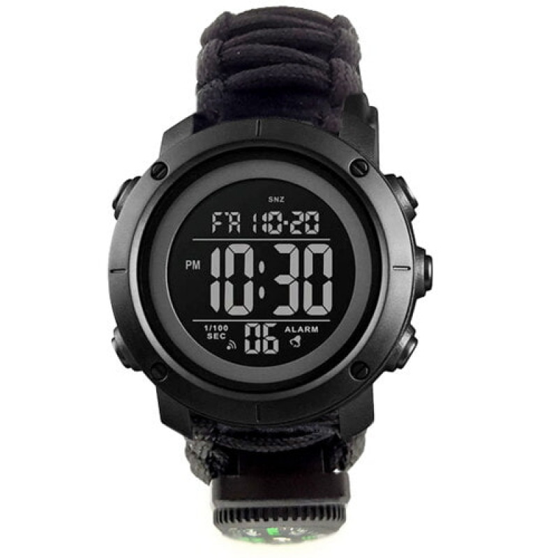 Часы наручные SKMEI 1426BKBK, PARACORD, BLACK-BLACK, ABS RING, Compass, термометр, 10462