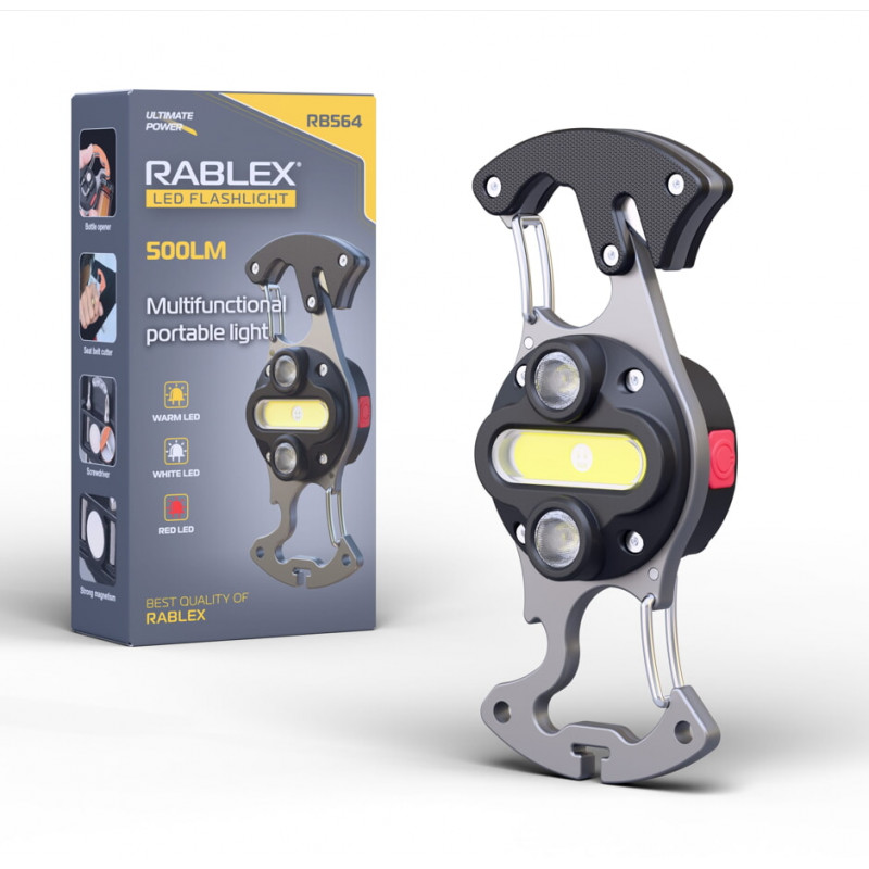 Ліхтар для кемпінгу Rablex RB564, Білий, Жовтий, Червоний, мультитул, Li-Ion акум., магніт, карабін