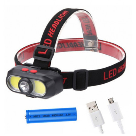 Налобный фонарь KX-302-LED, 2COB, PL168, 1x18650, ЗУ Type-C