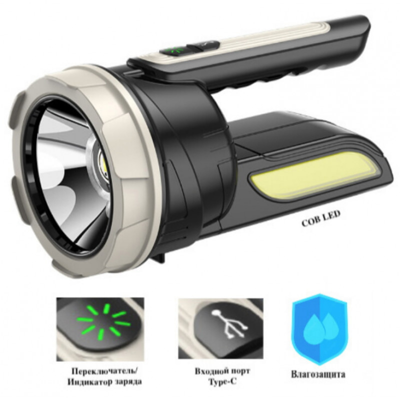 Ручний ліхтар CH-22024-5W+COB, Li-Ion акум., ЗУ Type-C,