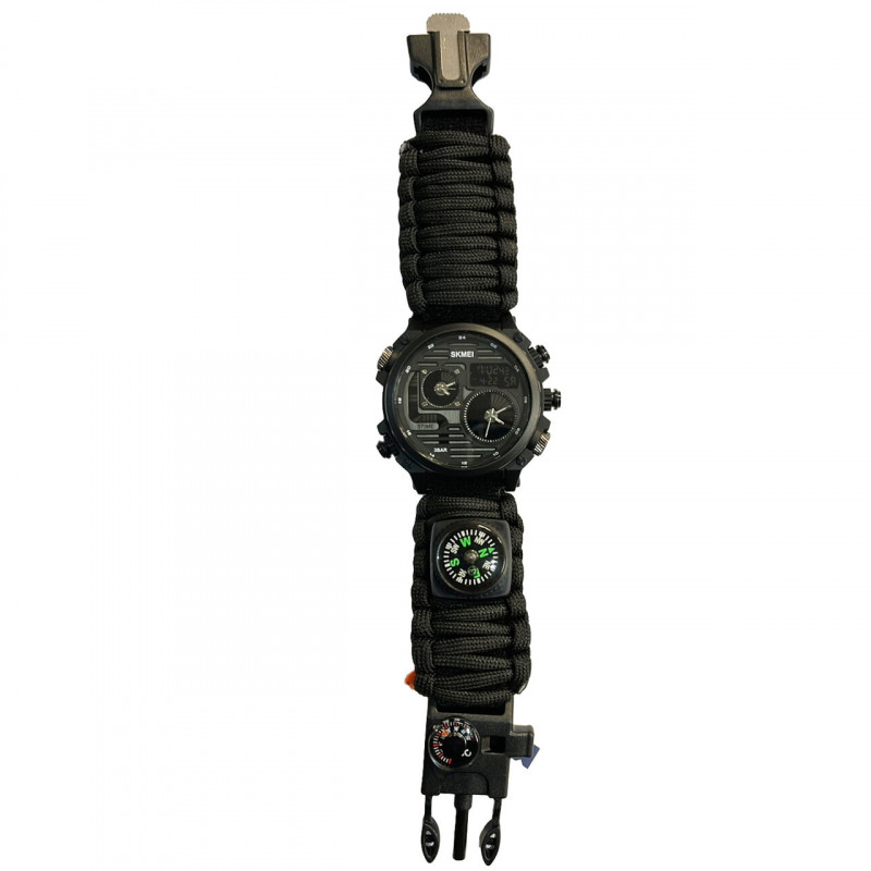 Годинники наручні SKMEI 2202BK, PARACORD, ЧОРНИЙ, Компас, термометр, свисток, кресало, 10348