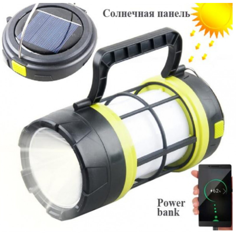Фонарь для кемпинга 910-LED+COB, power bank, Li-Ion, солн. бат, ЗУ microUSB, Красный, Белый
