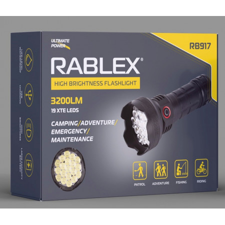 Ручний ліхтар Rablex RB917, 19XTE, 1х18650 акумулятор, Type-C, 3200LM