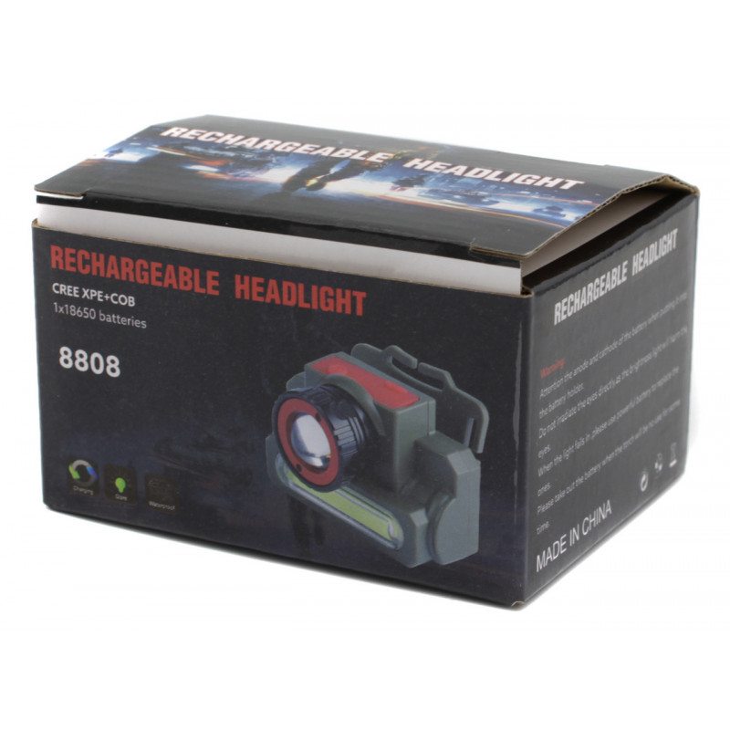 Налобный фонарь PL118, Акк., T5+Cob, ЗУ MicroUSB, 8808