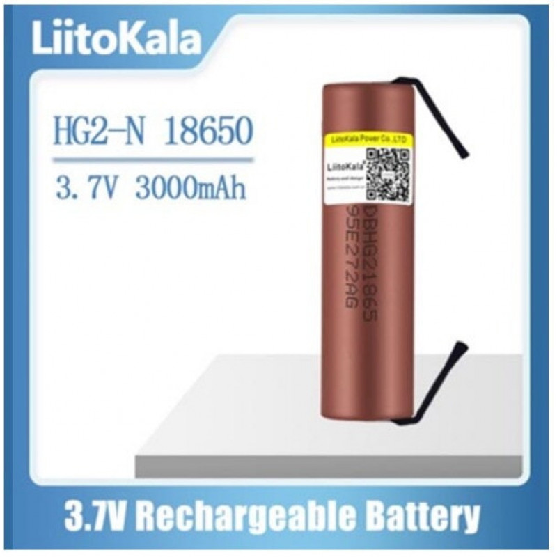 Аккумулятор высокотоковый 18650, LiitoKala HG2-N, 3000mah, с контактами под пайку