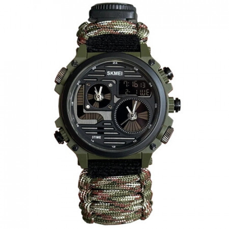 Часы наручные SKMEI 2202CMGN, PARACORD, GREEN CAMO, Compass, термометр, свисток, кресало, 10349