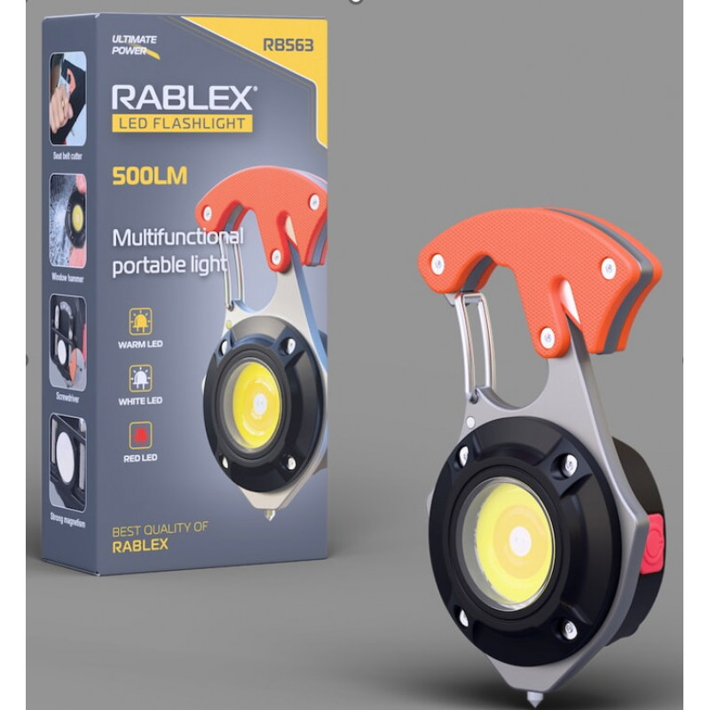 Фонарь для кемпинга Rablex RB563, Белый, Жёлтый, Красный, multitool, Li-Ion аккум., магнит, карабин